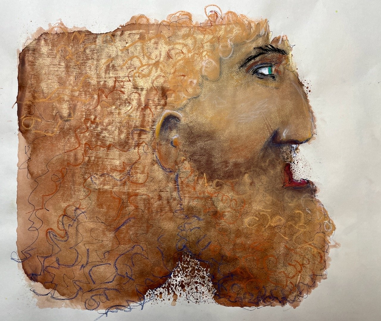 Goldenes Haar, Pastell auf Acrylgrund auf Papier, 35x40 cm