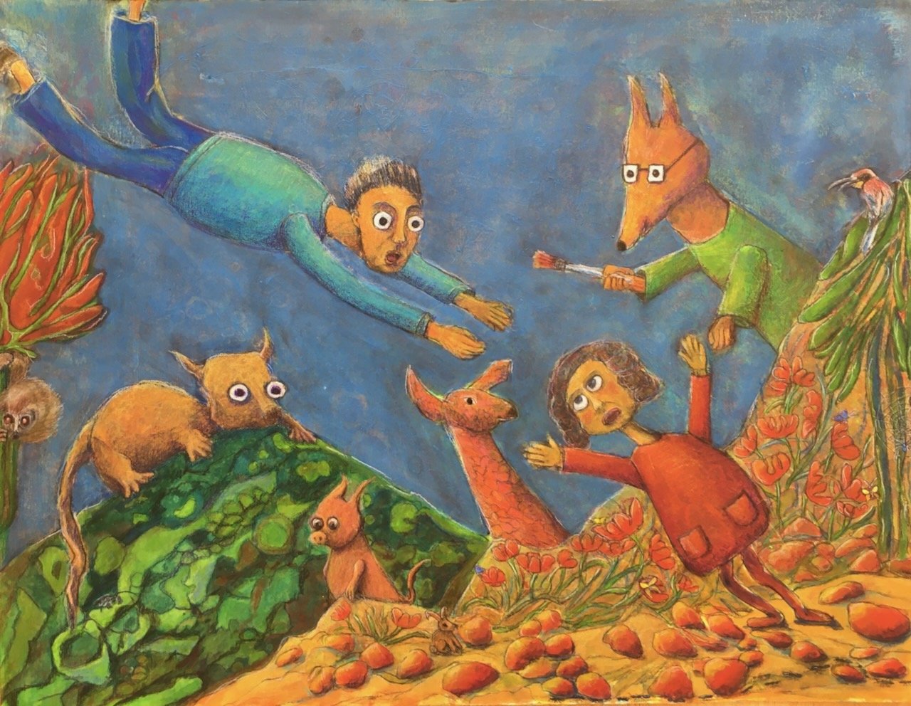Hol mich hier raus! Acryl und Mixed Media auf Papier, 64x50 cm