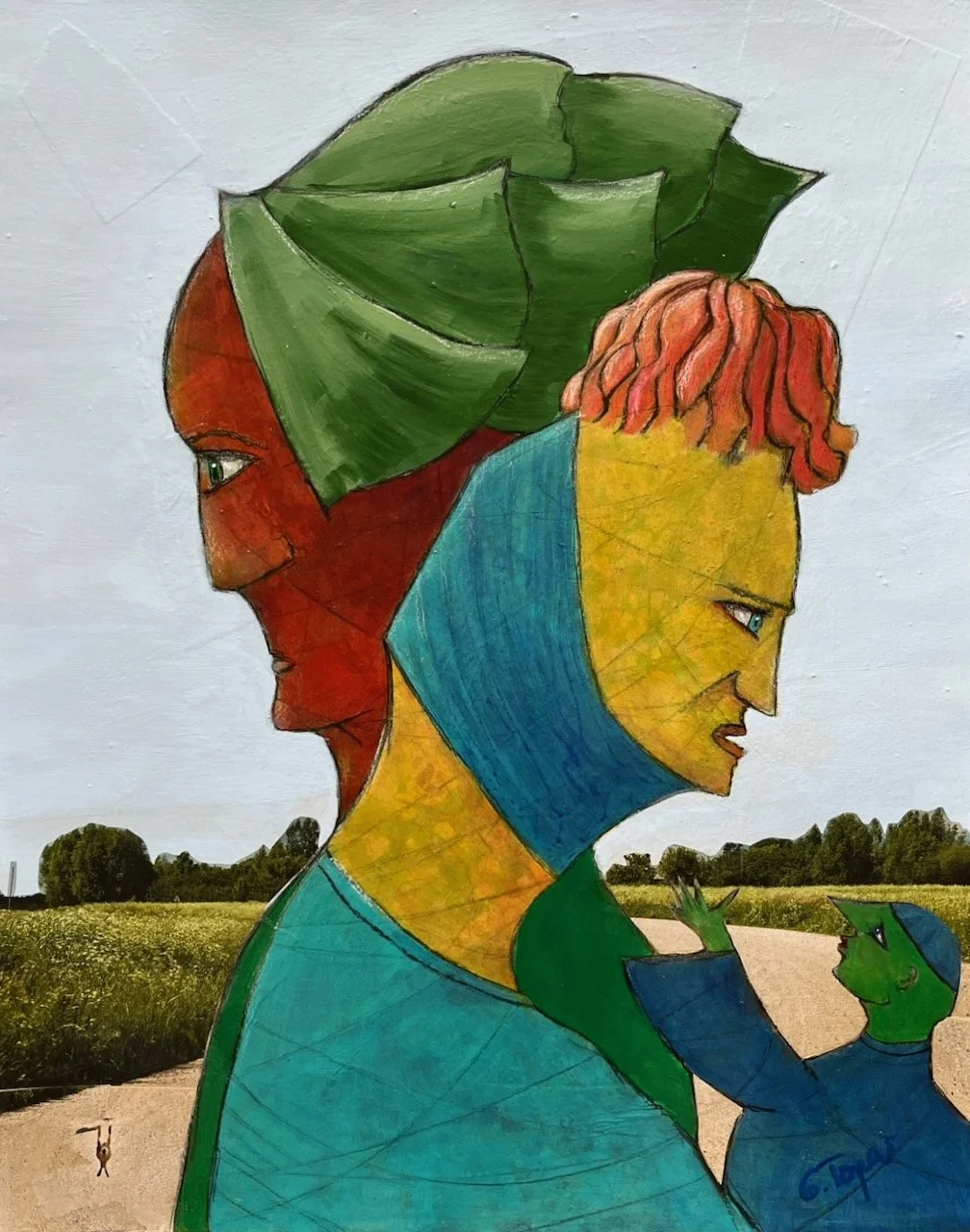 Meinungsverschiedenheit, Acryl, Kohle und Collagematerial auf Papier, 64x50 cm