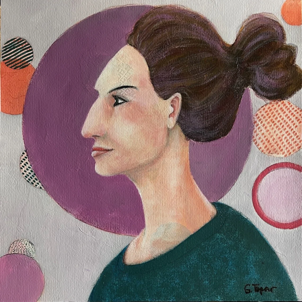 Zyklame, Acryl, Farbstifte und Collagematerial auf Papier, 40x40 cm
