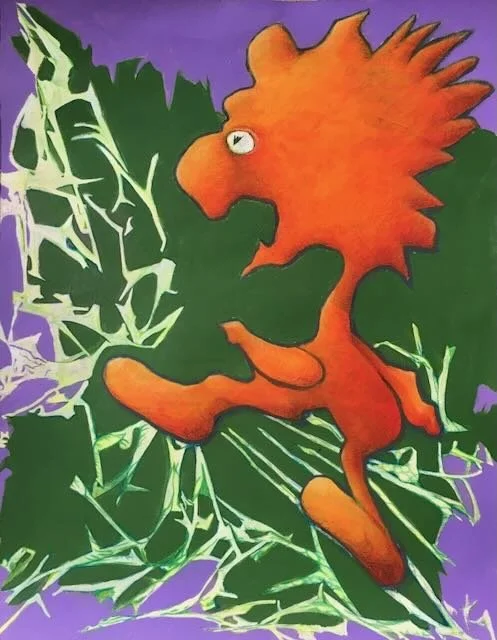 Blitzantritt, Acryl und Farbstifte auf Papier, 64x50 cm