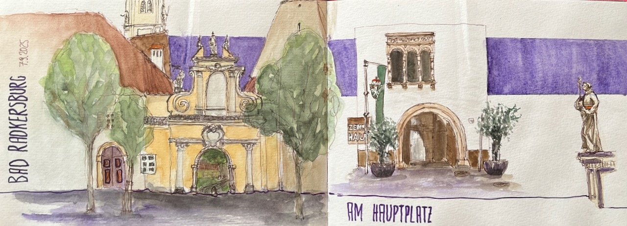 Am Hauptplatz, Bad Radkersburg, Urban Sketch, 15x41 cm