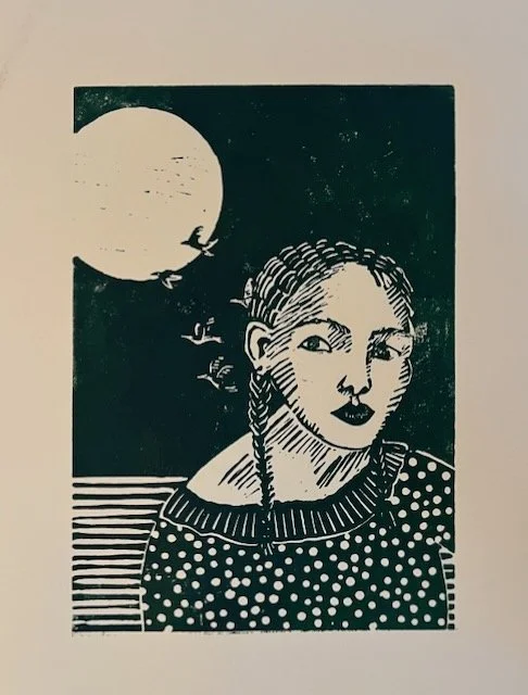 Vollmond, Linoldruck auf Papier, 21x15 cm