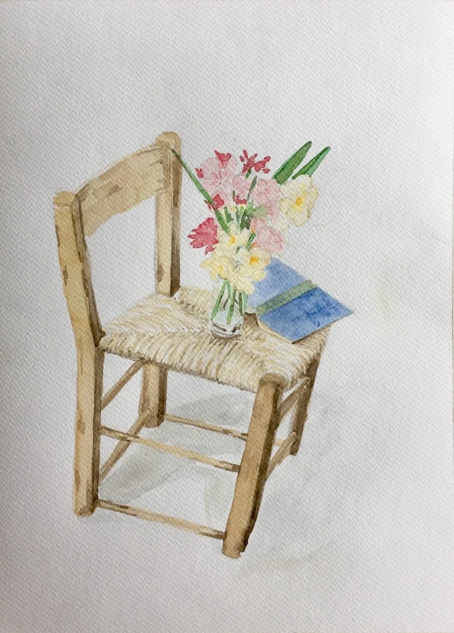 Der griechische Stuhl, Aquarell auf Papier, 38x28 cm