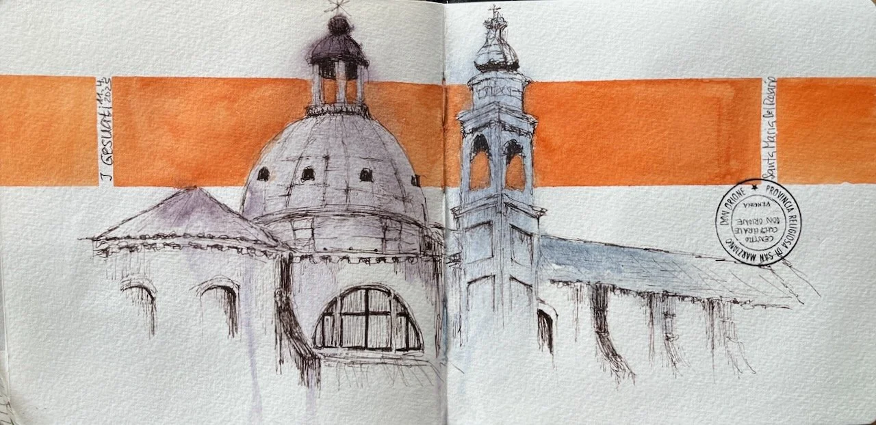Don Orione, Dorsoduro, Venezia, Urban Sketch, 14x28 cm
