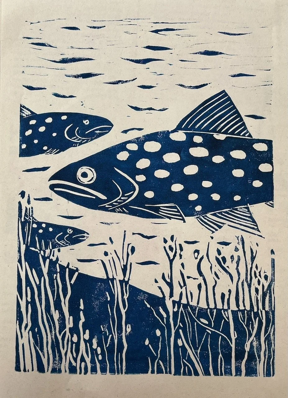 Fische, Linoldruck auf Papier, 21x15 cm
