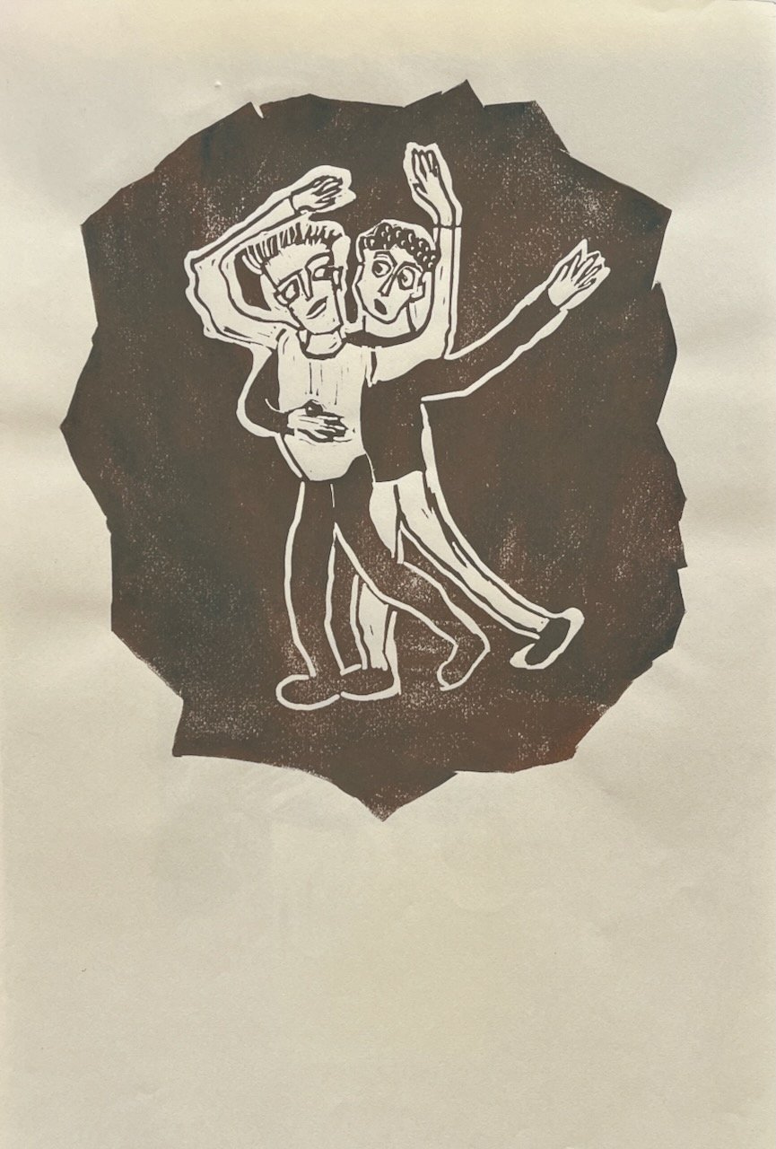 Die Tänzer, Linoldruck auf Papier, 22x20 cm