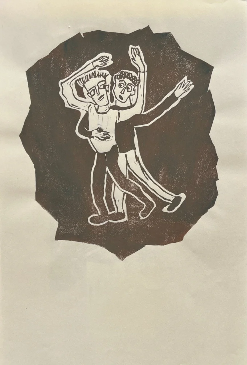 Die Tänzer, Linoldruck auf Papier, 22x20 cm