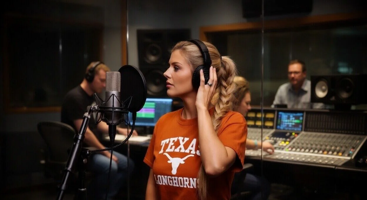 Maiselle Holloway in the studio recording Don't Need a Man for Words and Music Records