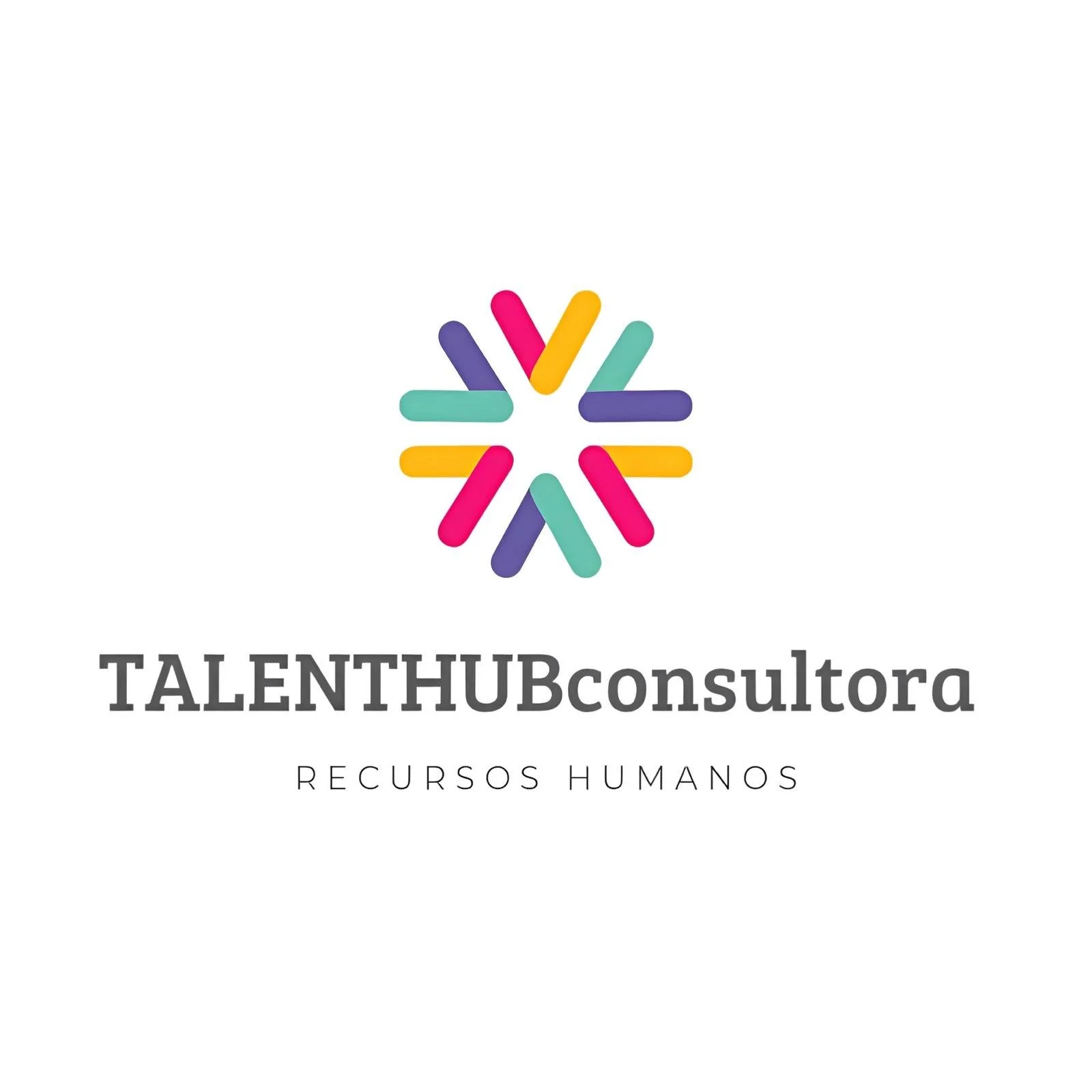 Logotipo colorido con formas de líneas en forma de estrella, seguido del texto 'TALENTHUconsultora' en negrita y 'RECURSOS HUMANOS' en letra más pequeña debajo.