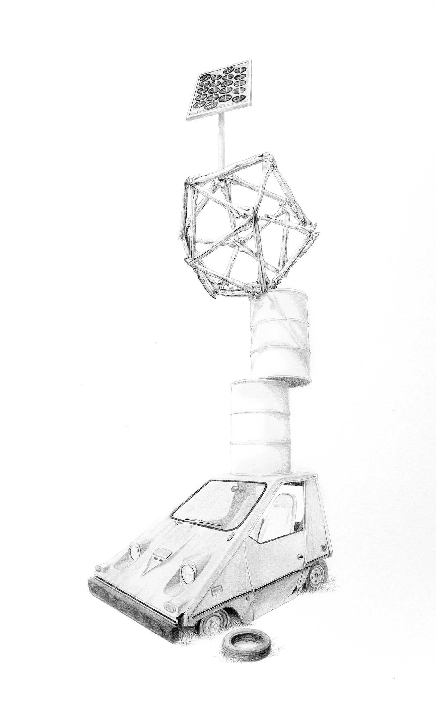 Joseph Smolinski 
 Citicar Cairn  
23.25 x 16.25 inches (framed) 
Graphite on paper 
2024