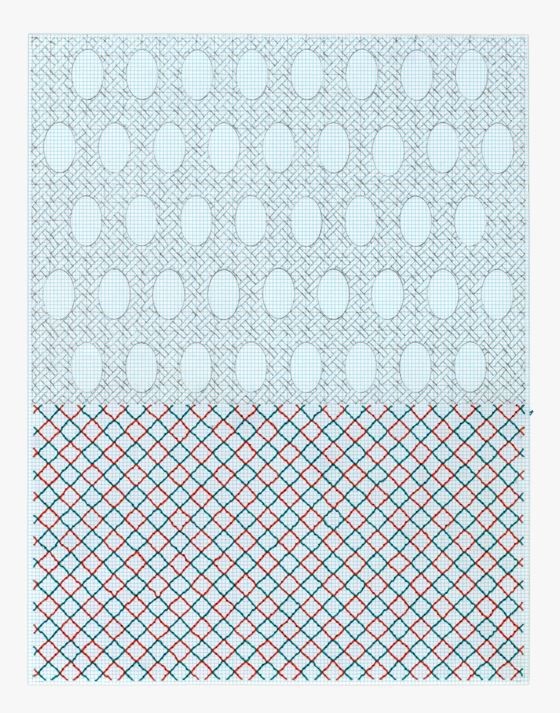 Kate Russo 
 Homestead 9  
7 x 5.5 inches 
Thread and graphite on graph paper 
2024