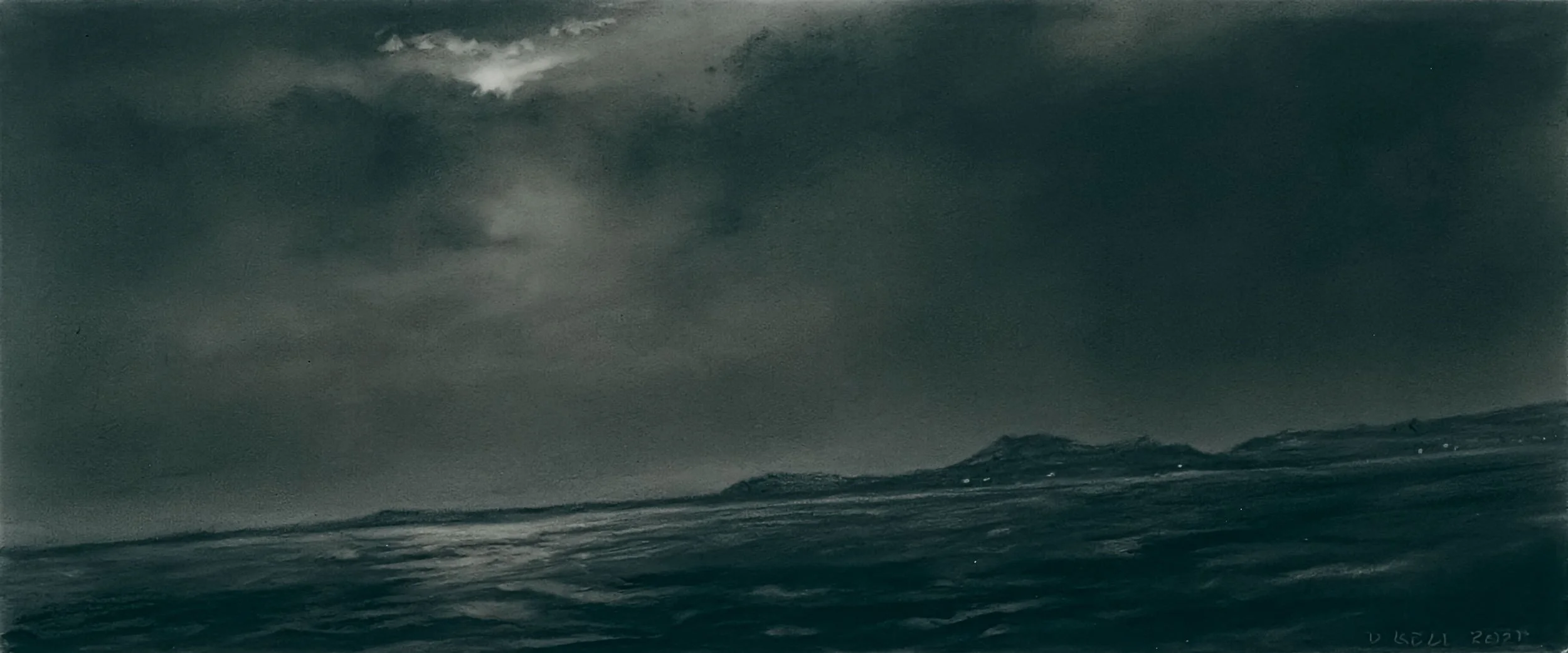  Night shore, 2  
2.5 x 6 inches  
Charcoal on mylar  
2023