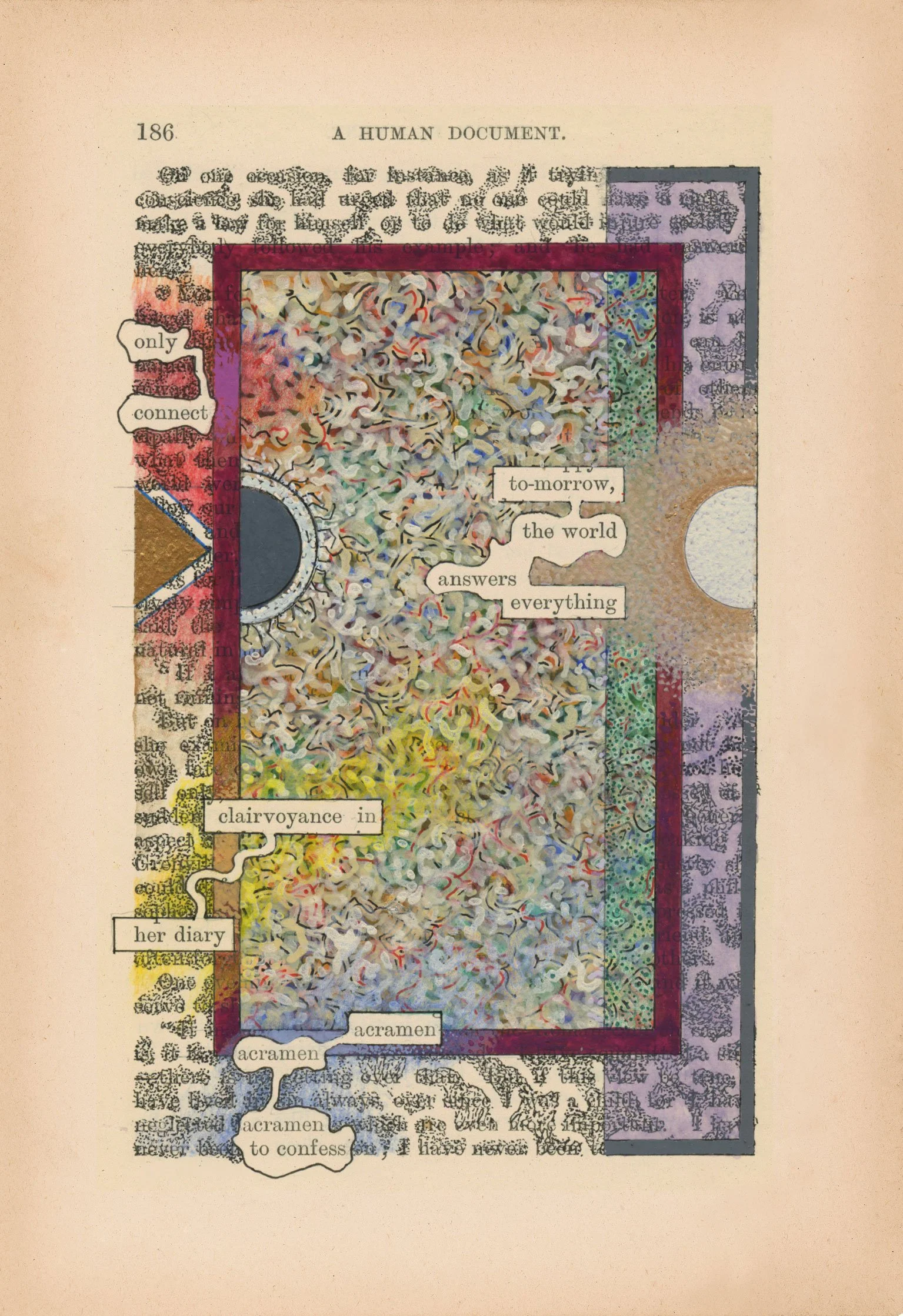 Tom Phillips 
 Clairvoyance (p. 186 A Humument)  
15.75 x 13.25 (framed) 
Signed, limited edition silkscreen 
2019