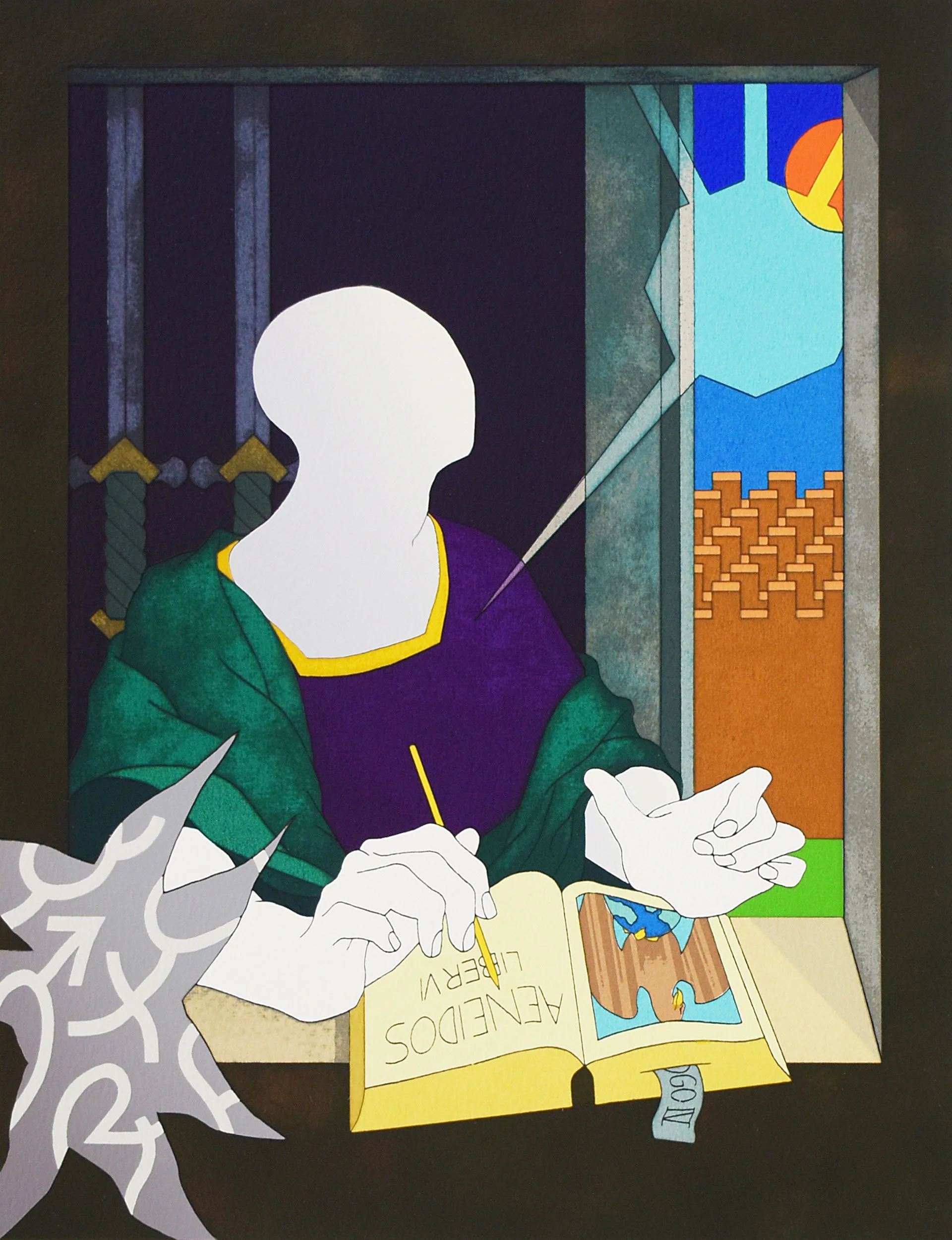 Tom Phillips 
 Canto II/1: Virgil in his Study  
20.25 x 16 (framed) 
Signed, limited edition silkscreen 
1983