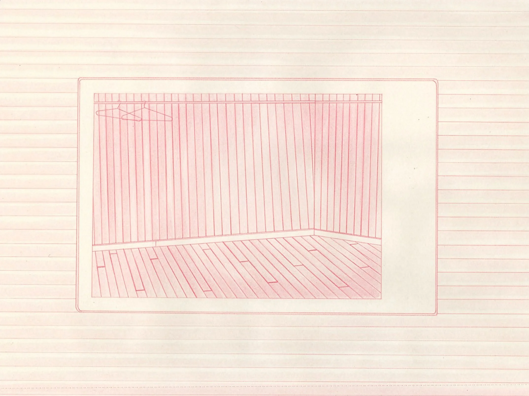  Cabinet Room 62  
7.5 x 10 inches 
Red pencil and ink on paper 
2020 [works on paper]