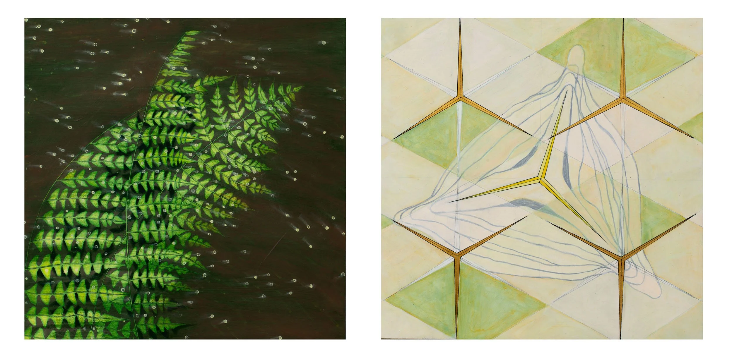  Dispersed #2 (Diptych)  
14 x 14 inches each 
Acrylic and gold leaf on panel 
2022 [Recent Work]