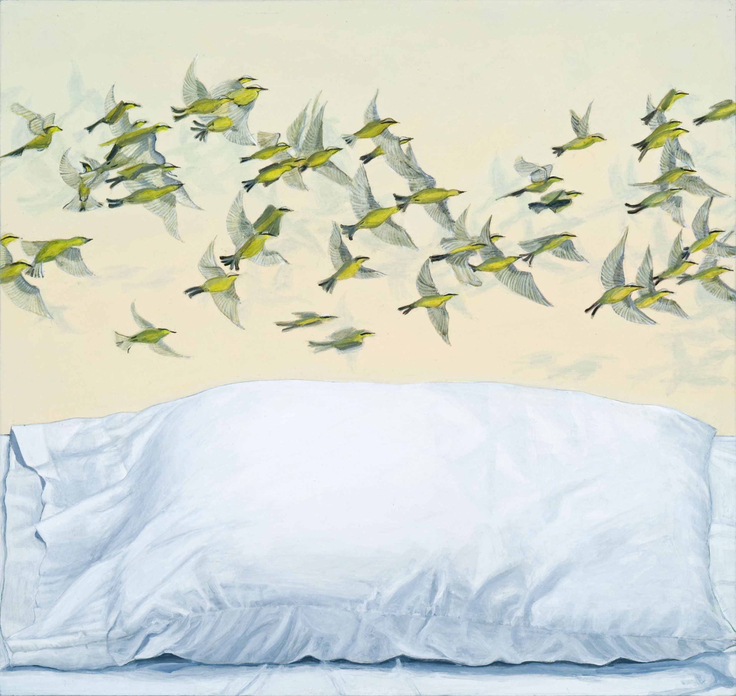  Flock with Black Masks  
15 x 16 inches 
Acrylic on panel 
2011 [Earlier Work]