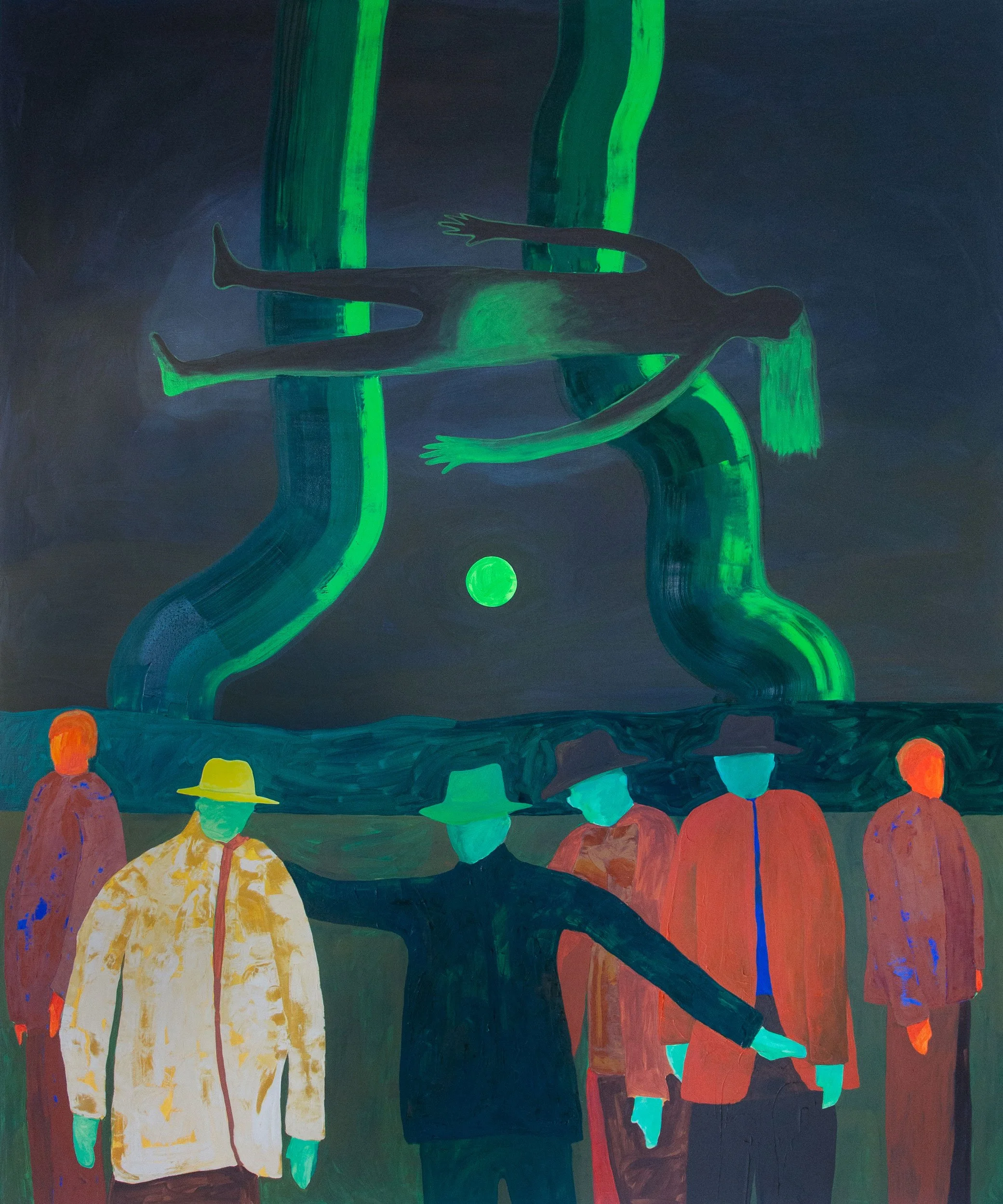 James Parker Foley 
 Conference Beneath Suspended Woman  
72 x 60 inches 
Oil on linen 
2022
