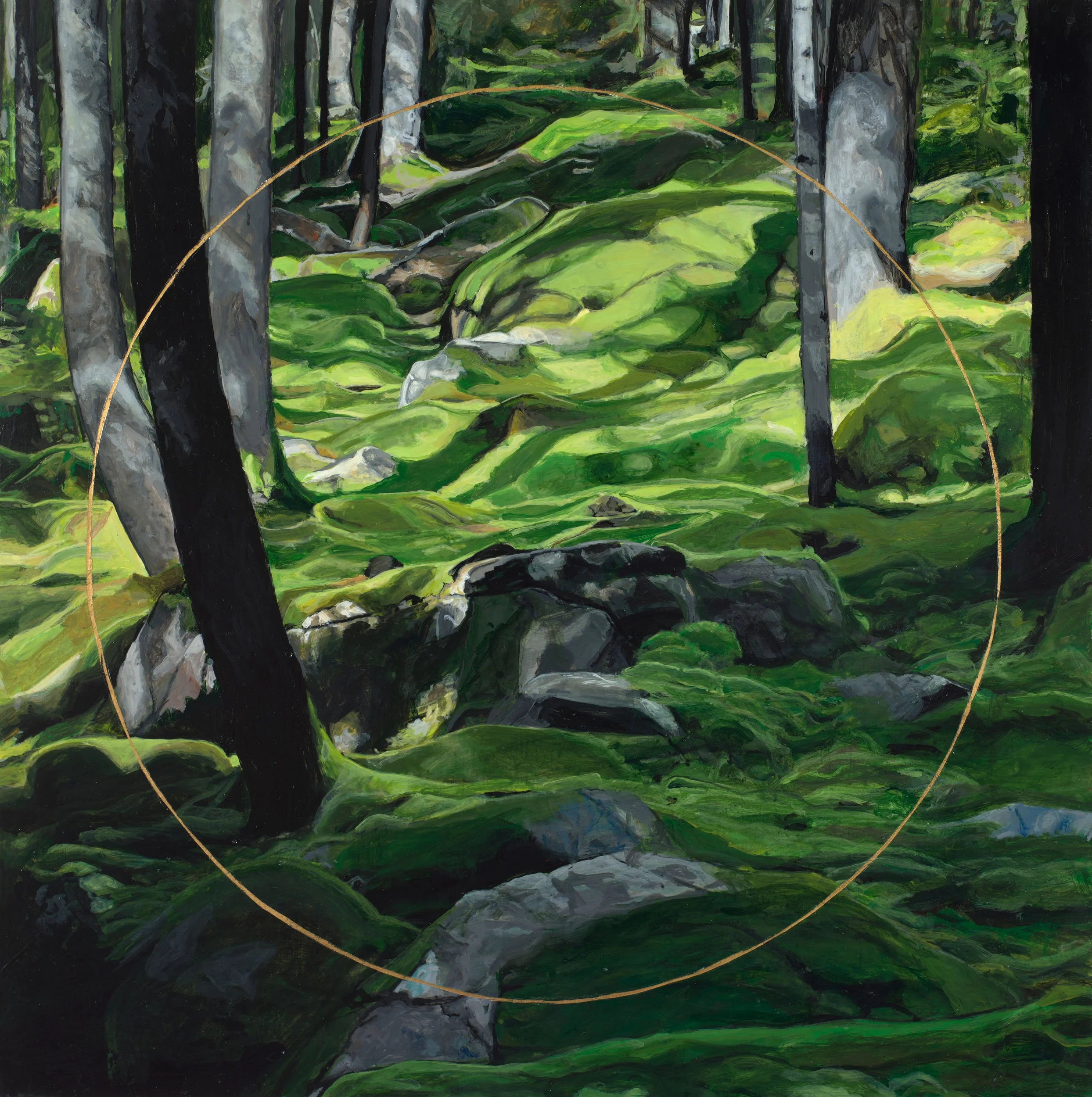  Moss  
14 x 14 inches 
Acrylic and gold leaf on panel 
2023 [sold]