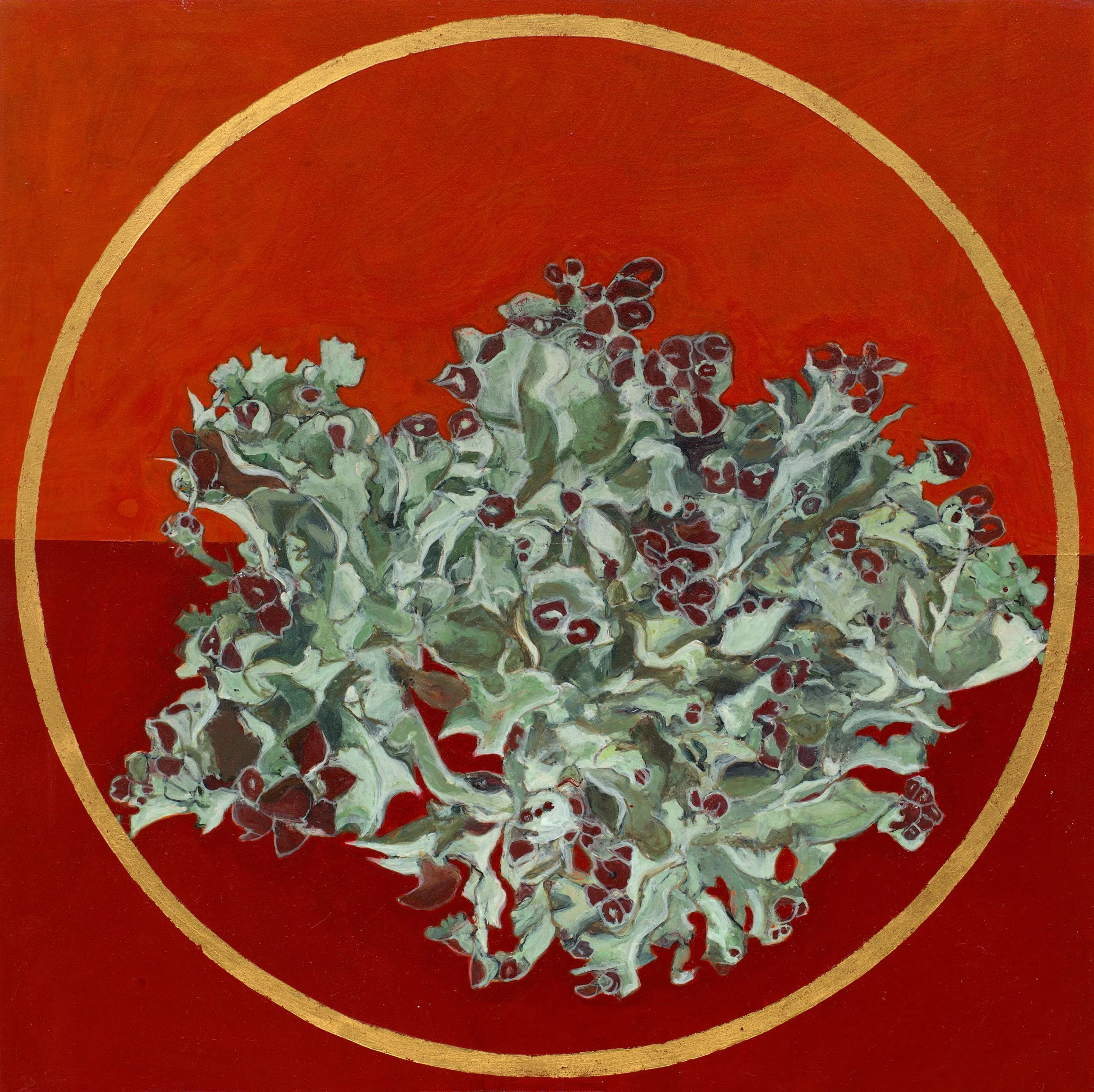 Vivien Russe 
 Lichen  
10 x 10 inches 
Acrylic and gold leaf on panel 
2020