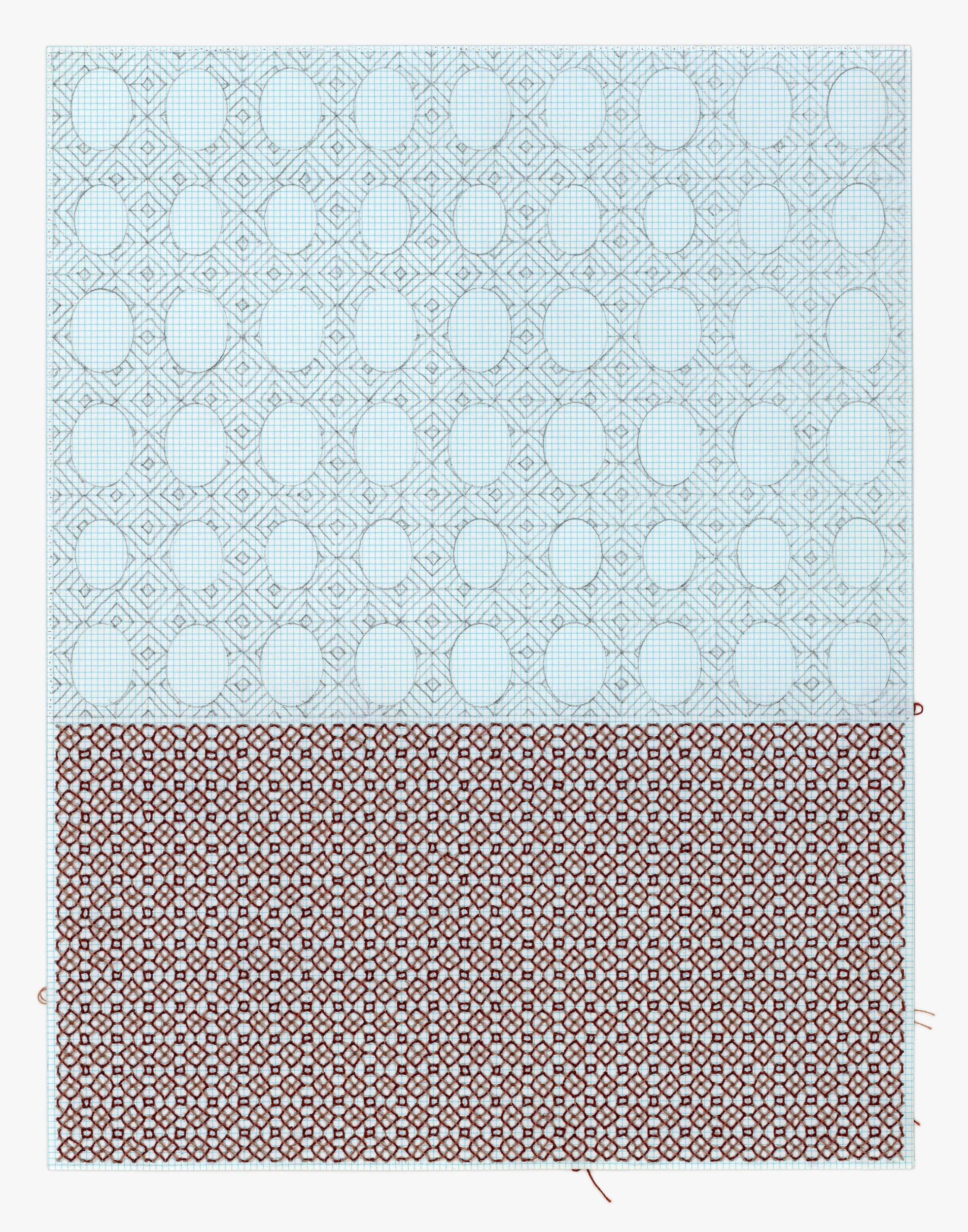 Kate Russo 
 Homestead 6  
7 x 5.5 inches 
Thread and graphite on graph paper 
2024