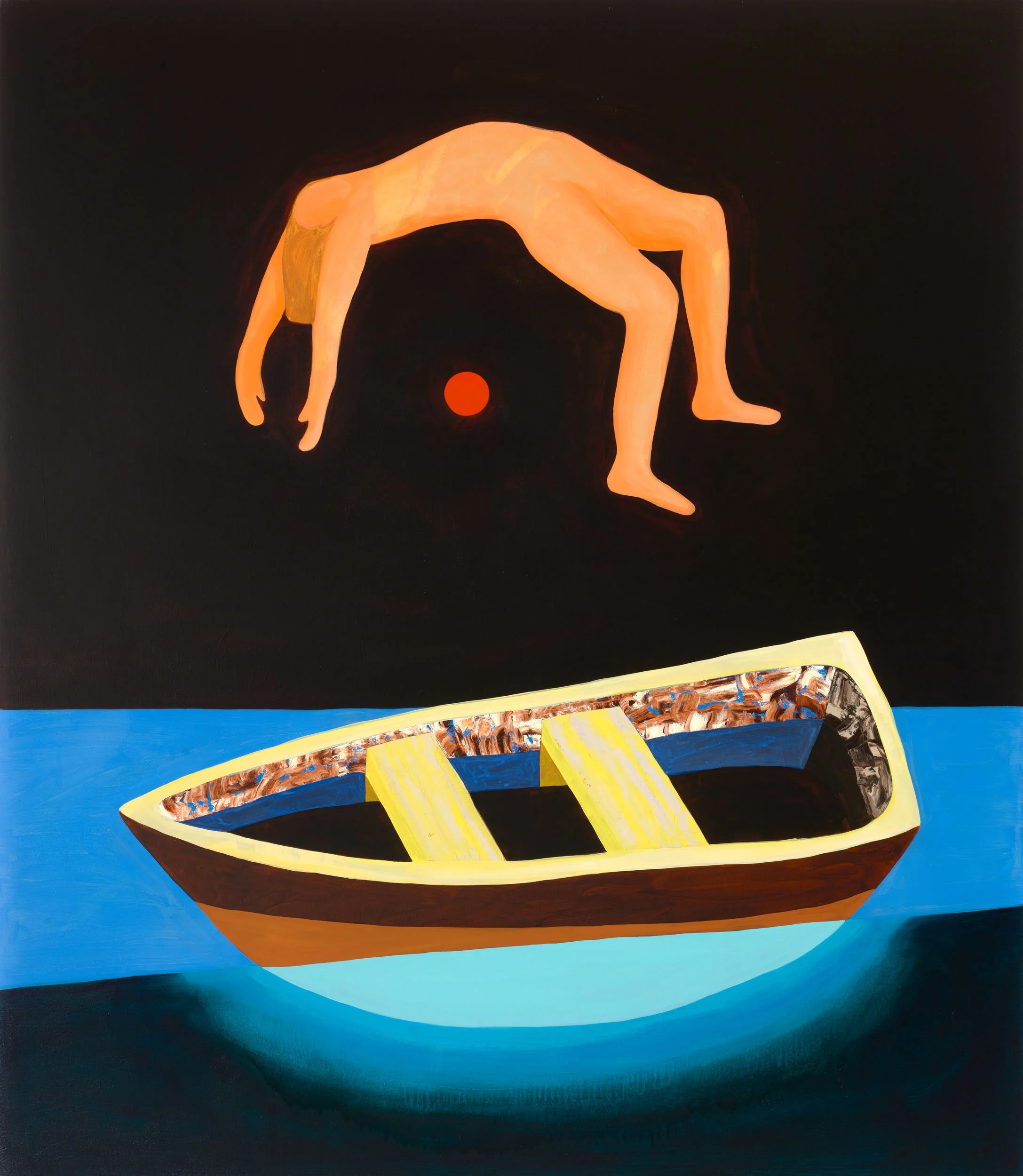 Dory Beneath Suspended Woman  
60 x 52 inches 
Oil on linen 
2023 [oil paintings]