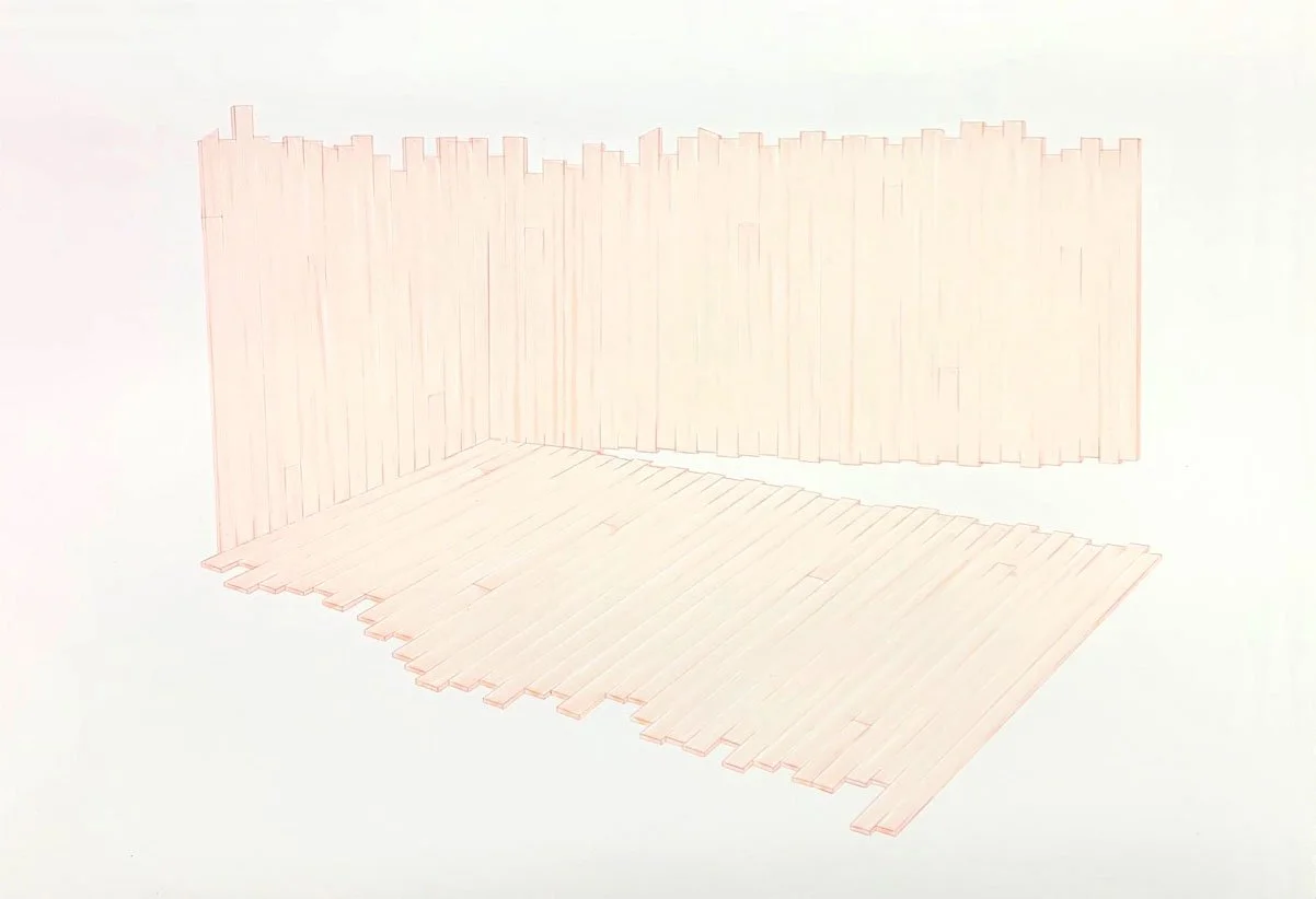  Medium Room 1  
15 x 22 inches 
Red pencil and ink on paper 
2020
