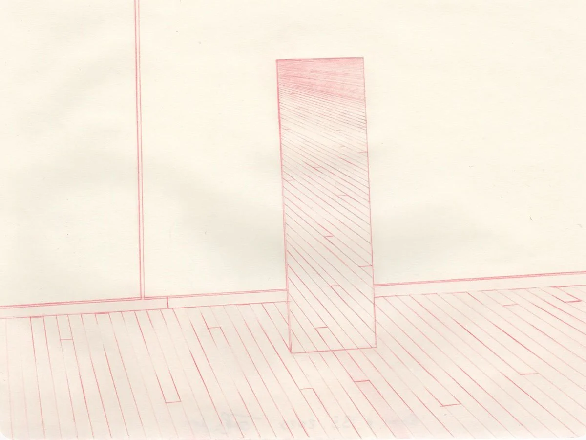  Room 137  
7.5 x 10 inches 
Red pencil and ink on paper 
2020