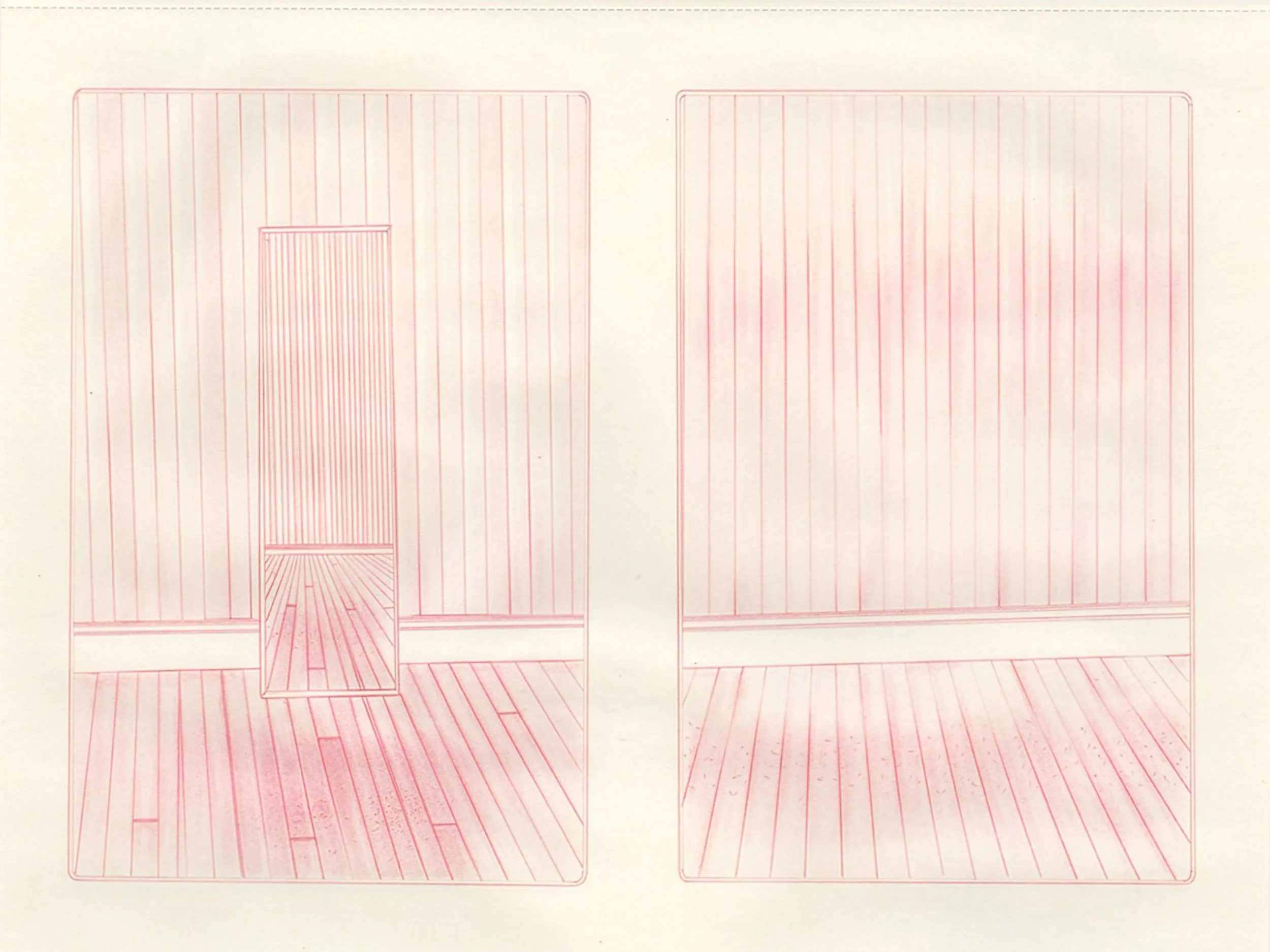  Double Cabinet Room 29  
8.5 x 11 inches 
Red pencil and ink on paper 
2020 [works on paper]