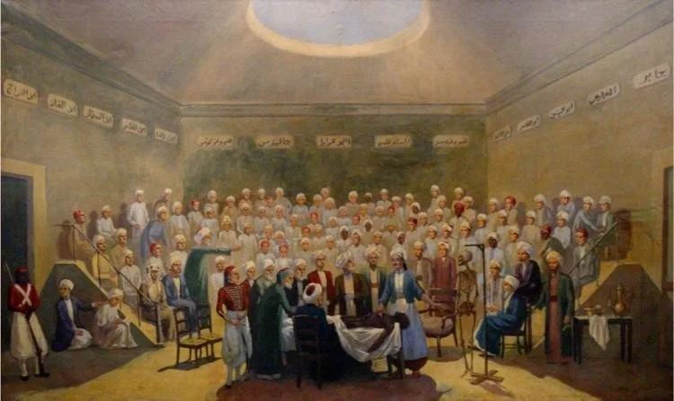 The First Anatomy Lesson at Abu Zaabal depicting Clot Bey teaching Egyptian students.