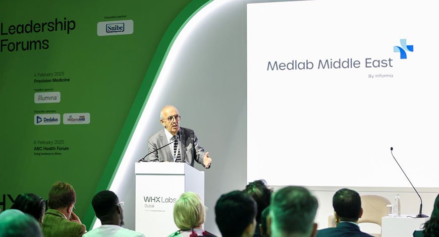At Medlab Middle East in Dubai, Feb. 2025, during a session led by Dr. Hatem El Gabaly, where experts explored how artificial intelligence and digital innovation are reshaping diagnostic services across Africa.