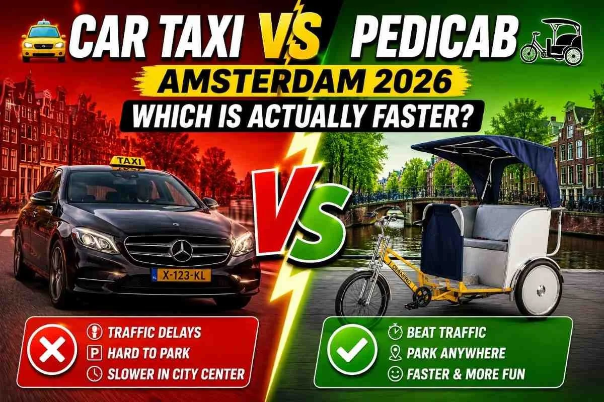 🚖 Car Taxi vs Pedicab 🛺Amsterdam 2026 | Which Is Actually Faster?