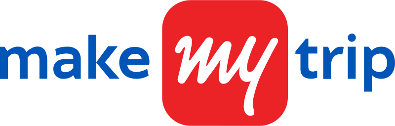 Logo of MakeMyTrip with the text 'make my trip' in blue and white letters inside a red rounded square