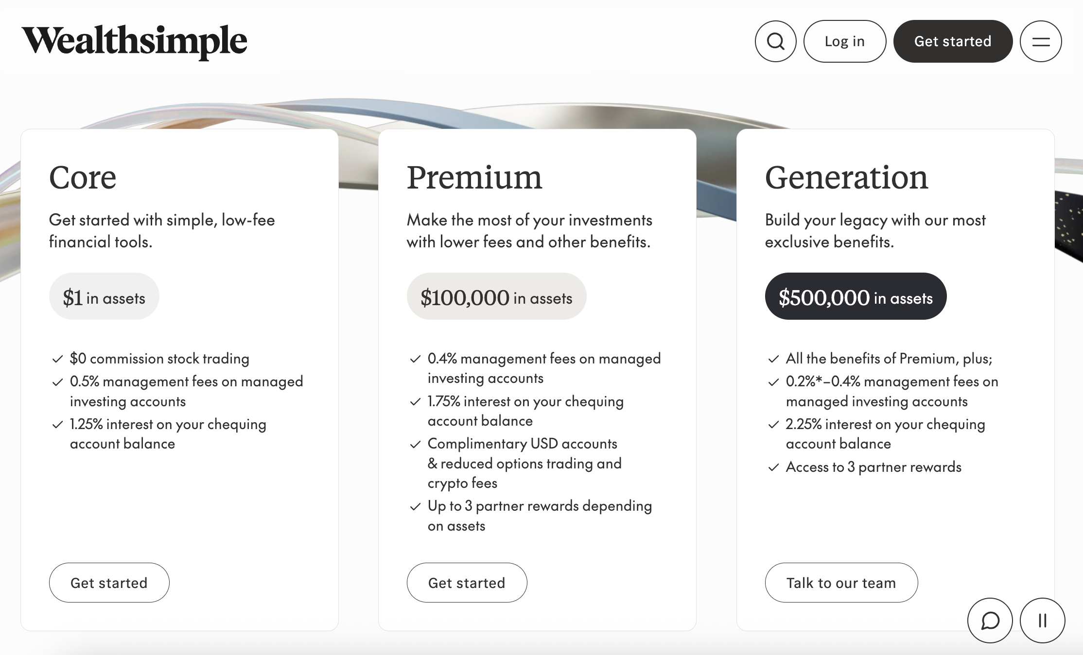 Wealthsimple core vs premium vs generation
