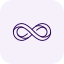 An infinity symbol with a purple outline on a white background.
