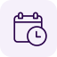 A purple clock icon with a circular face and small clock hands.
