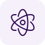 Simple purple line drawing of an atom with electrons orbiting the nucleus.