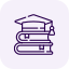Stack of books with a magnifying glass on top