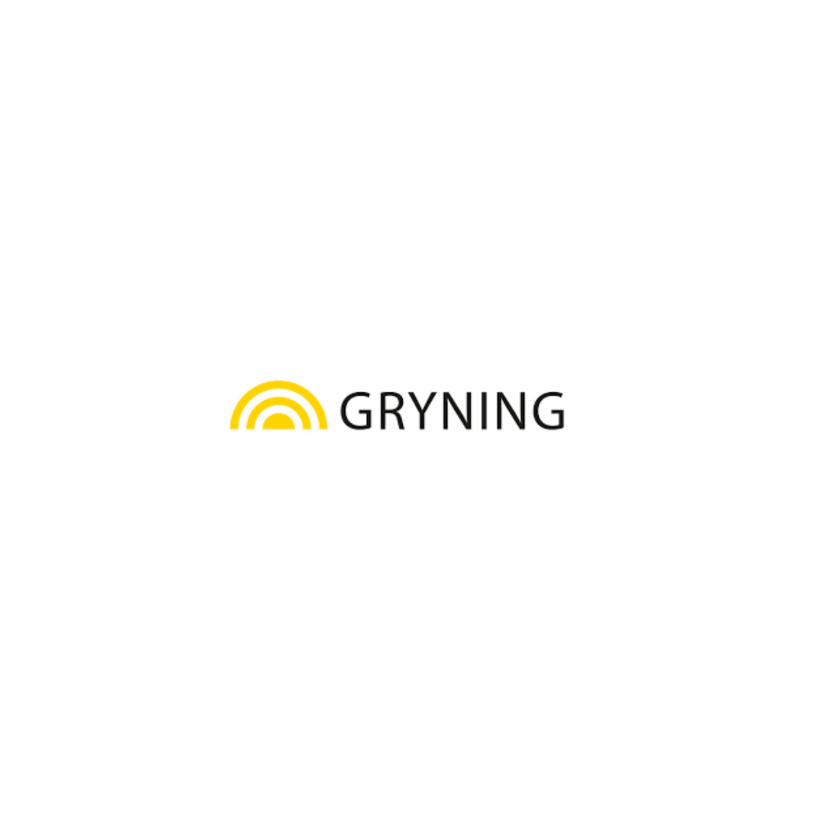 Logotyp för Gryning med en gul halvcirkel som bildar en soluppgång och svart text.
