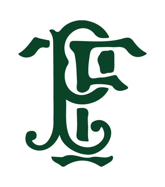 Stylized dark green monogram with the letter 'P' intertwined with a 'C' in a decorative script.