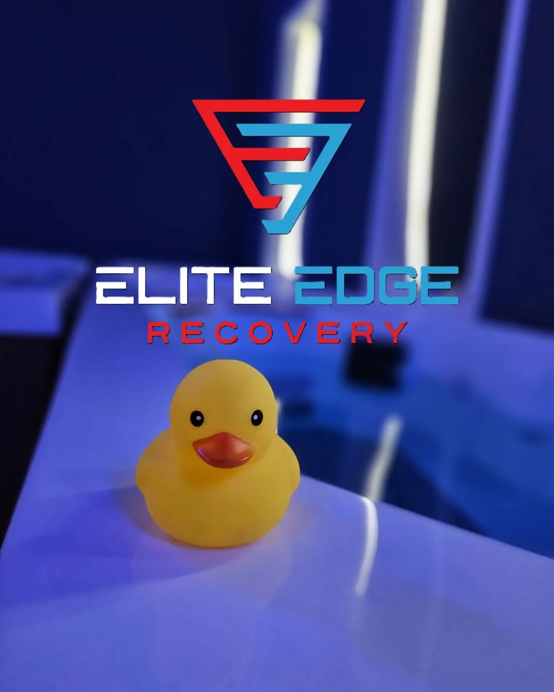 Elite Edge Recovery logo photo featuring a rubber duck sitting on the edge of a cold plunge in Malvern, PA