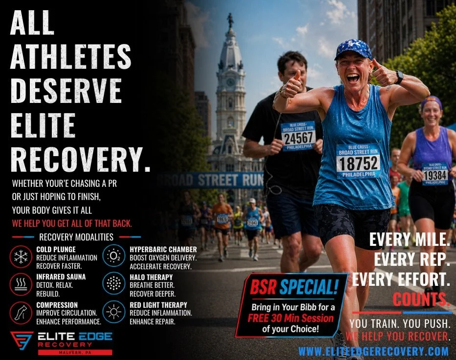 An ad for Elite Edge Recovery for a local run that has passed located around Malvern, Exton, Downingtown, and West Chester, PA 