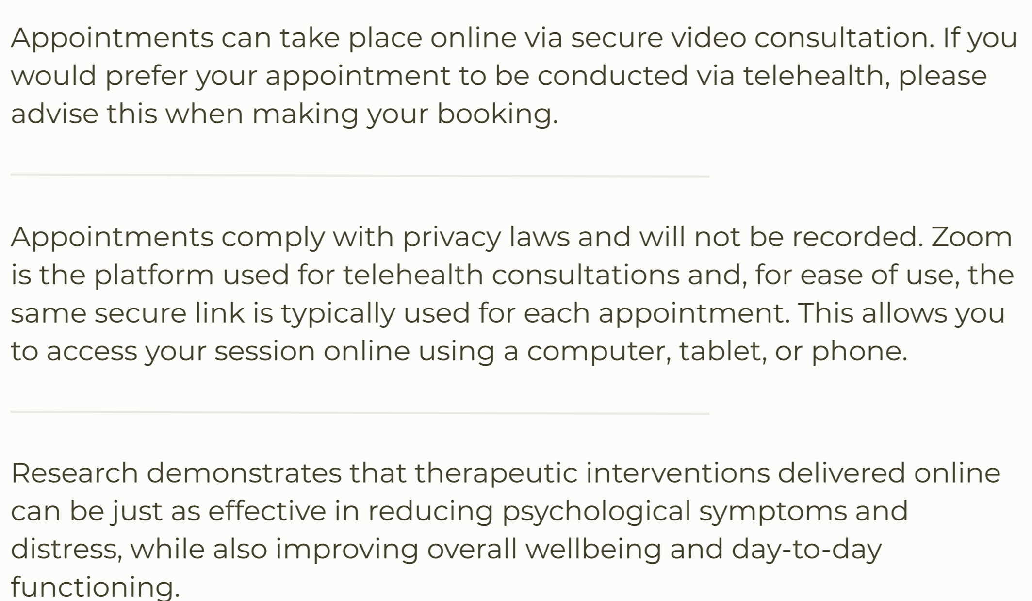Secure telehealth psychology appointments delivered online by video consultation, providing confidential psychological support accessible by computer, tablet or phone.