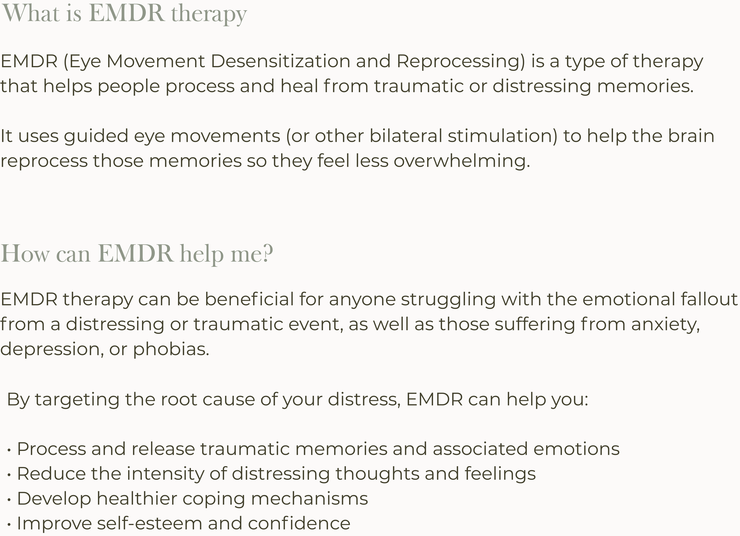 EMDR therapy explained, including how Eye Movement Desensitisation and Reprocessing can help process traumatic or distressing memories, reduce emotional distress, and support people experiencing trauma, anxiety and phobias.