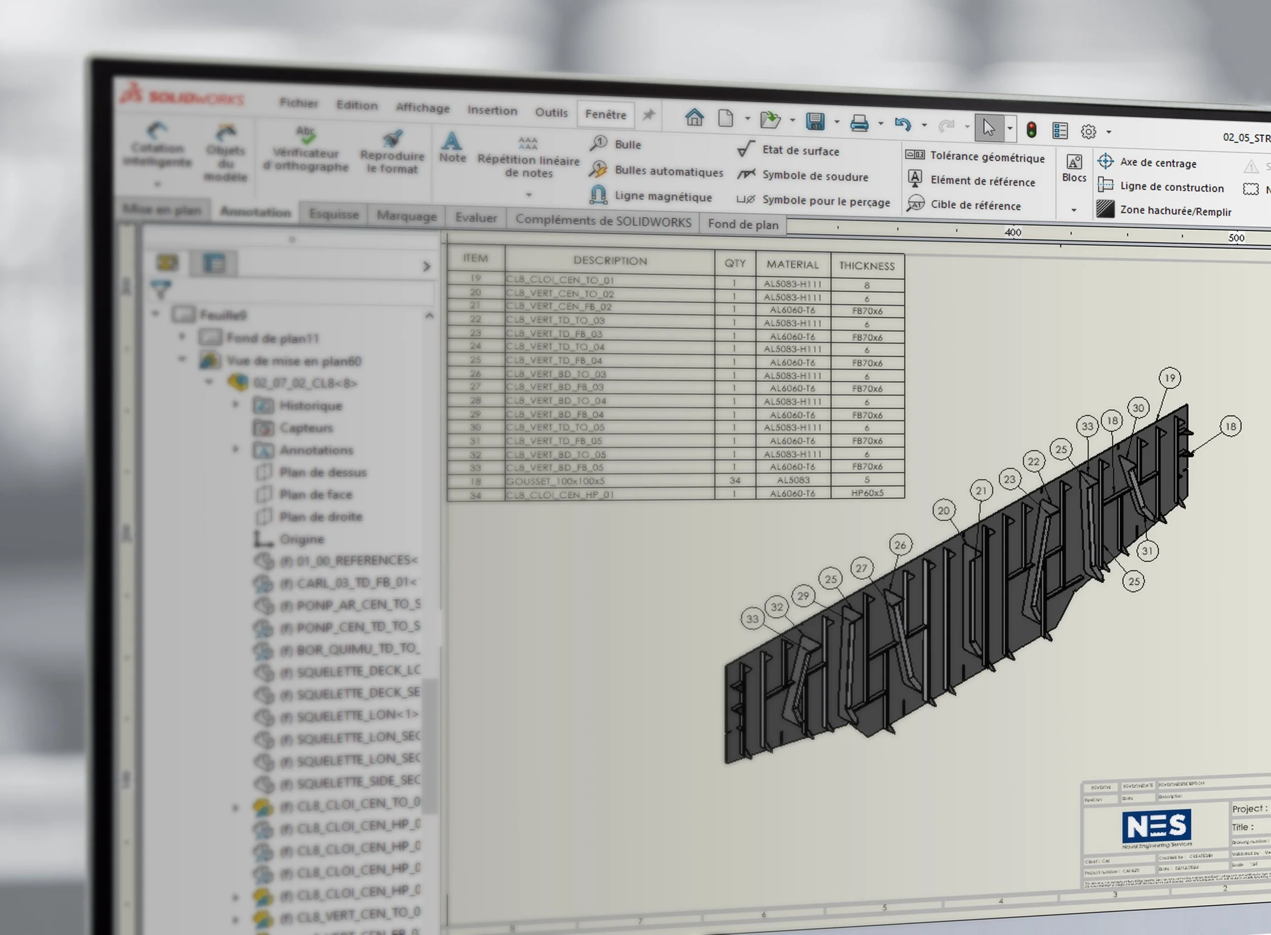 3D CAD modeling in SolidWorks of a bulkhead and creation of drawings for fabrication by a shipyard