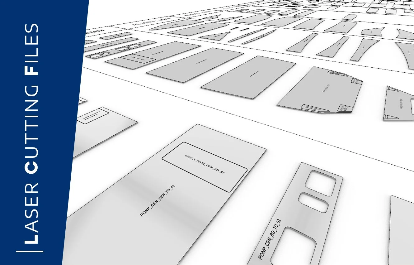 Overview of a set of cutting files showing all the aluminum parts to be cut (using plasma cutting) for the manufacture of a 22-meter buoy.