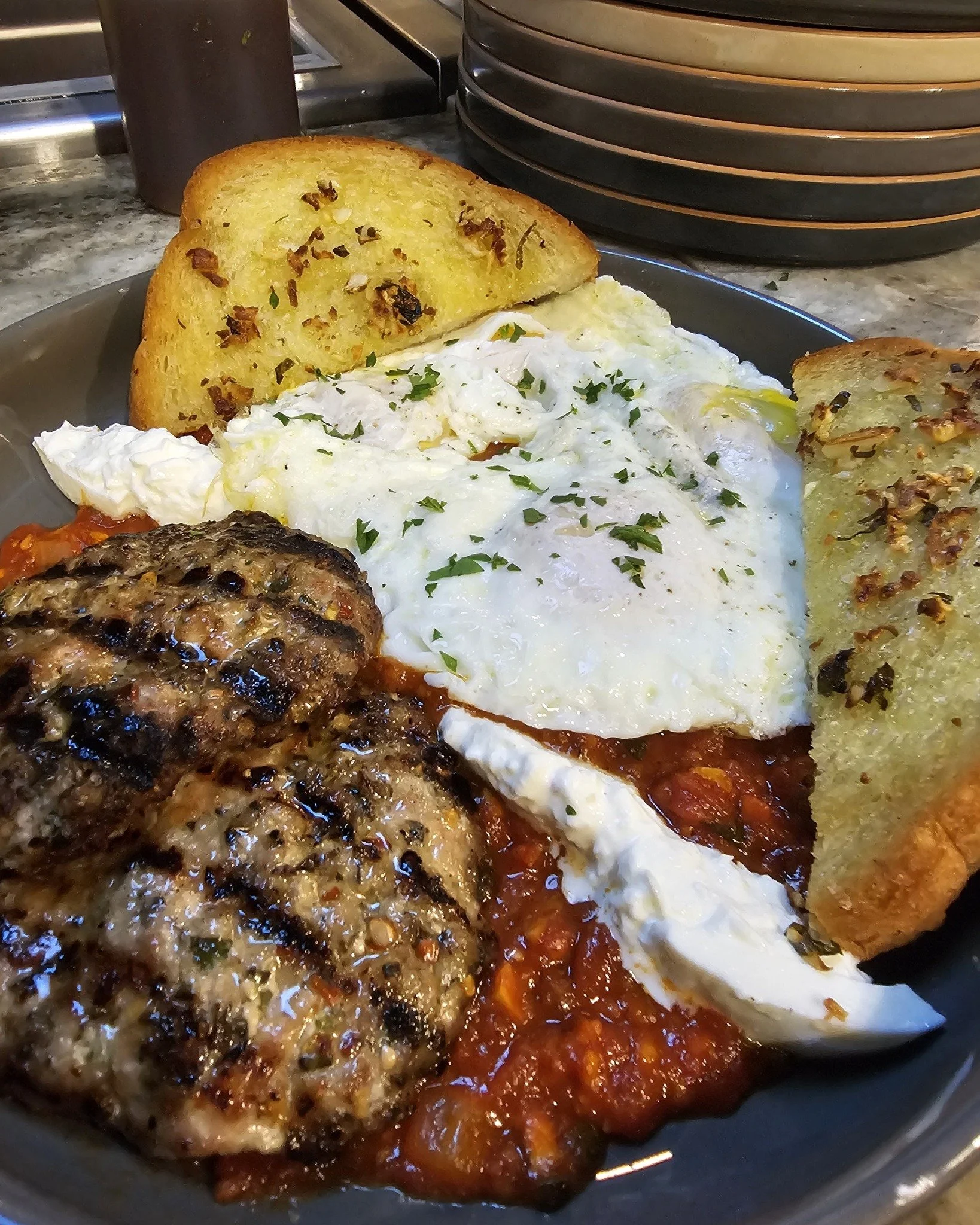Good morning! ☀️ Craving something delicious? Try our Eggs El Forno, Crab Cake Benny, or Jeffrey, our Cinnamon Roll grilled with rendered bacon fat! 🥓 If you like the cinnamon roll, this puts it on another level! #Cafe #espresso #coffee #breakfast