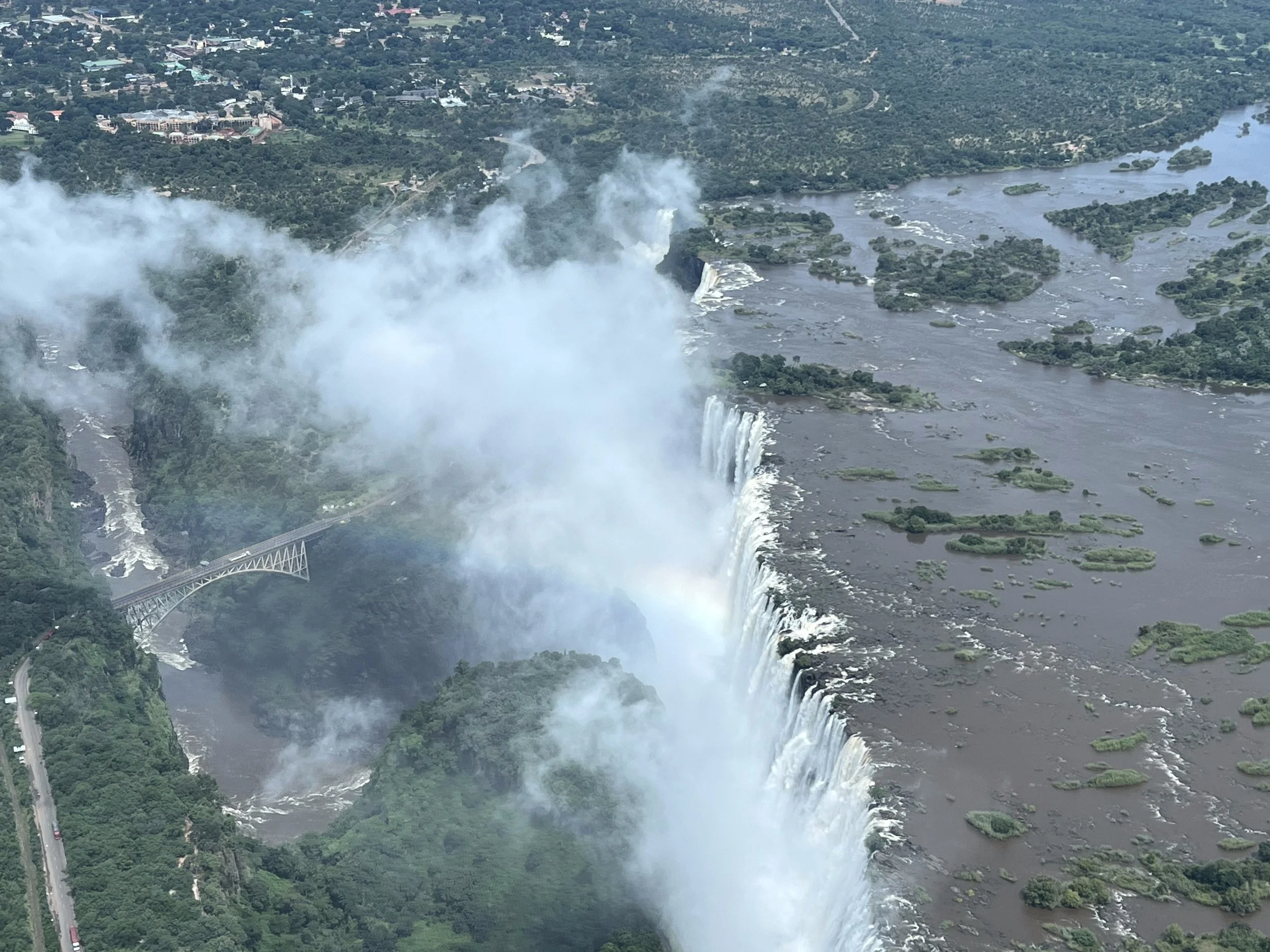 Mosi-oa-Tunya, otherwise known as Victoria Falls. Taken from a helicopter in Zimbabwe (though we could be over Zambia - I'm not sure. My second helicopter ride ever, about a week after my first. I love it. And the Falls are majestic. February 2026. 