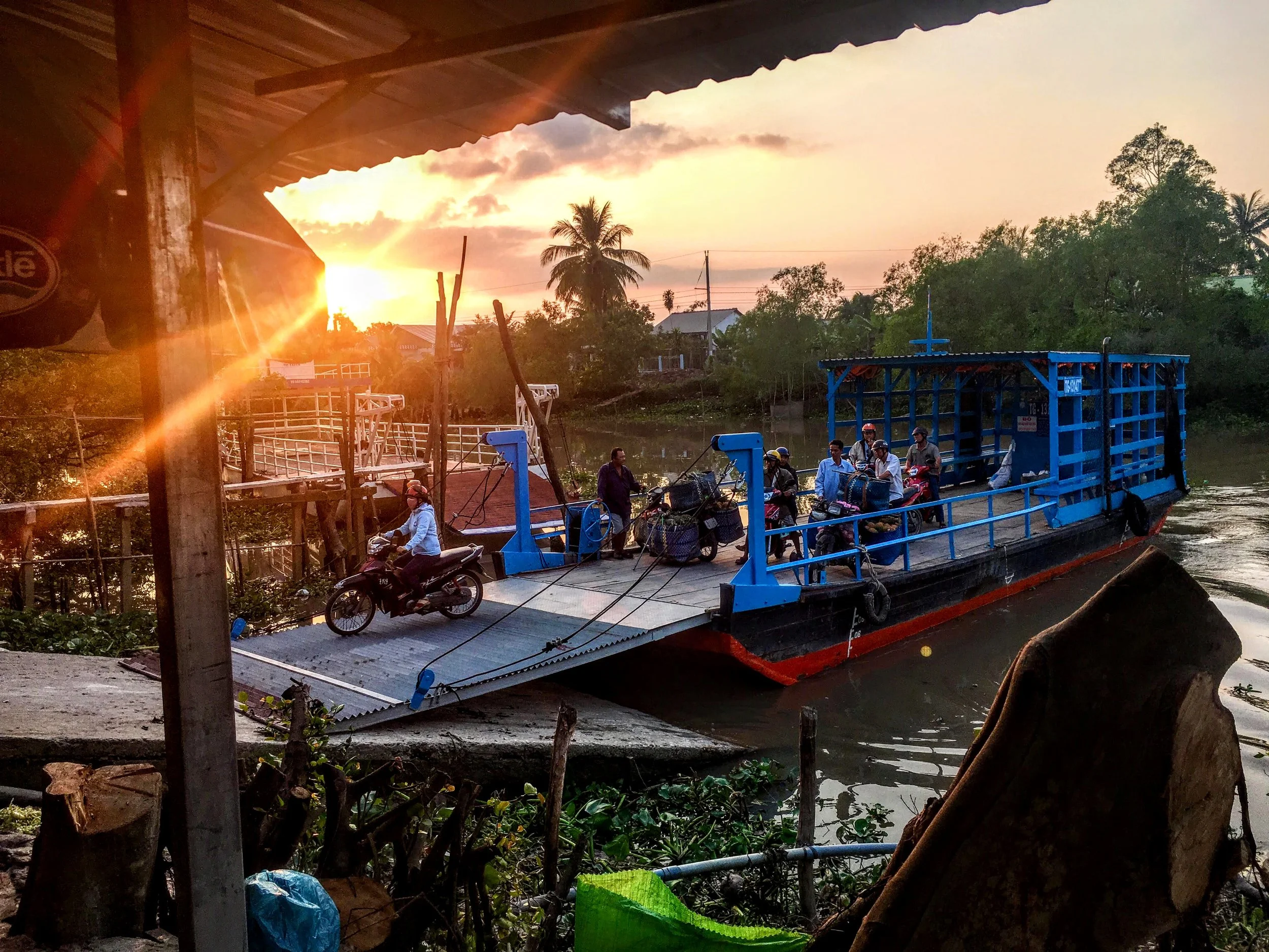 Getting ready to board a ferry on the Mekong River in southern Vietnam. We were doing a biking trip along the mighty waterway. January 2019. 